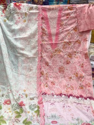 Embroidered Cotton Suit Pink