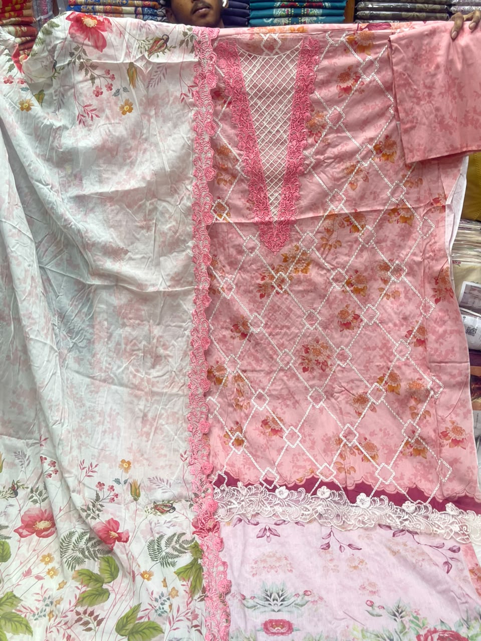 Embroidered Cotton Suit Pink