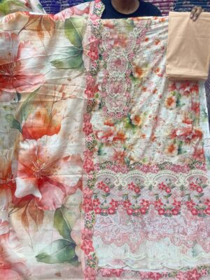 Gorgeous Embroidery floral Print Pink