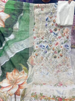 Gorgeous Embroidered floral Print Green