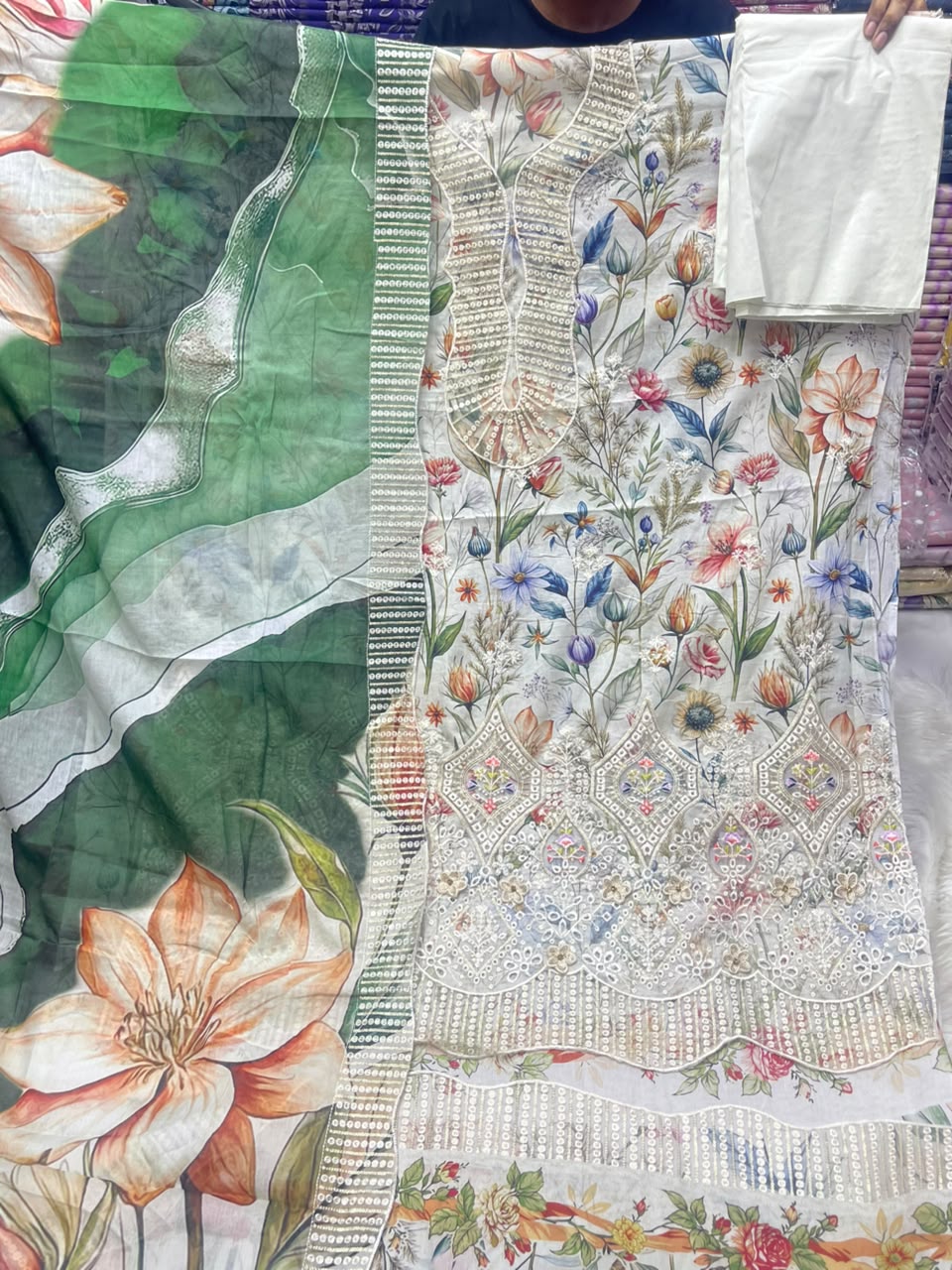 Gorgeous Embroidered floral Print Green